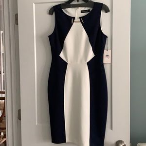Cream and navy tailored dress